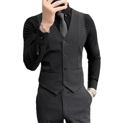 Men's Solid Color Elastic Casual Business Vest – Groom Wedding Party Waistcoat
