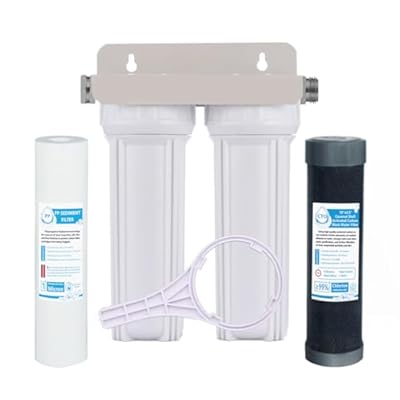 Nasibey External RV Dual Water Filter System for Reducing Sediment, Dirt, Sand, Rust, Scale Particles & Chlorine Taste | 3/4" GHT 304 Adapter,Mounting Bracket and Two Filters Included