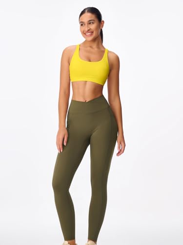 Image of Women's Strappy Sports Bras Light Compression Crop Criss Cross Back Padded Workout Yoga Bra Supportive U Neckline