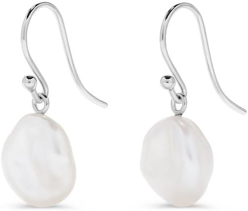 .925 Sterling Silver AAA White Freshwater Cultured Baroque Pearl 1" French Wire Dangling Drop Earrings (Choice of Size) - Image 3