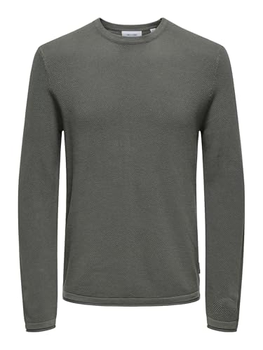 Pull en tricot pour homme ONLY & SONS gris foncé chiné en taille XXL