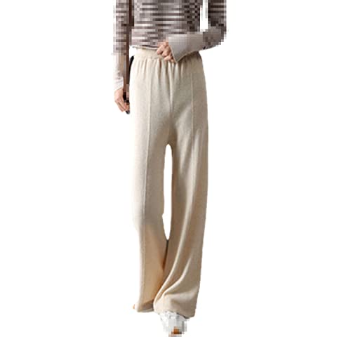 Pantalon large en laine beige Sweejim maille haut de gamme élégante