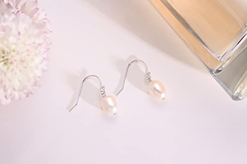 Metzakka Silver Threader Pearl Earrings Made With Natural Freshwater Pearl 925 Sterling Silver Hypoallergenic Dangle Earrings For Women Girls, (Silver) #TOP2