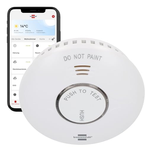 Brennenstuhl Connect WiFi Rauchwarnmelder RM A 3020 mit App-Benachrichtigung (Rauchmelder WLAN inklusive 2X austauschbaren Batterien geprüft nach EN 14604)
