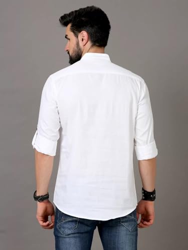 Image of DEEMOON Men's Cotton Blend Full Sleeve Short Kurta with Mandarin Collar Crafted from a Premium Cotton Blend