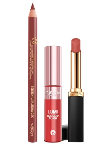 L'Oréal Paris Color Riche Intense Volume Matte 40Y 635 Worth It Medium Moisturizing + Color Riche 570 Worth It Intense + Blush Lumi Le Liquid 635 Glowy Worth It Medium - 3er Set