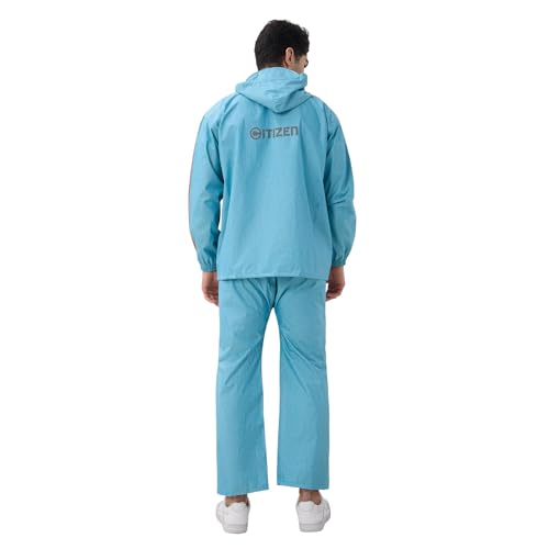 Image of Citizen Designer Rain Suit for Men, Special Slub Rubberized Fabric, Heavy PVC Coating, Heavy Duty Zipper, Reflective Back Print, Inbuilt Cap, Elastic Cuff, Designer Tapping Series
