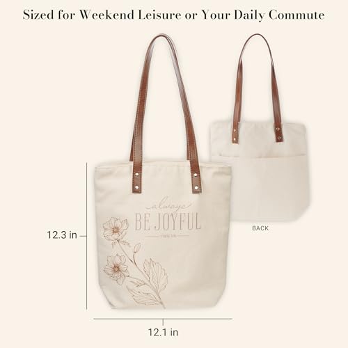 Bolsa tote de lona natural para mujeres de Christian Art Gifts con versículo bíblico inspirador y correas para hombro de cuero vegano miniatura 2