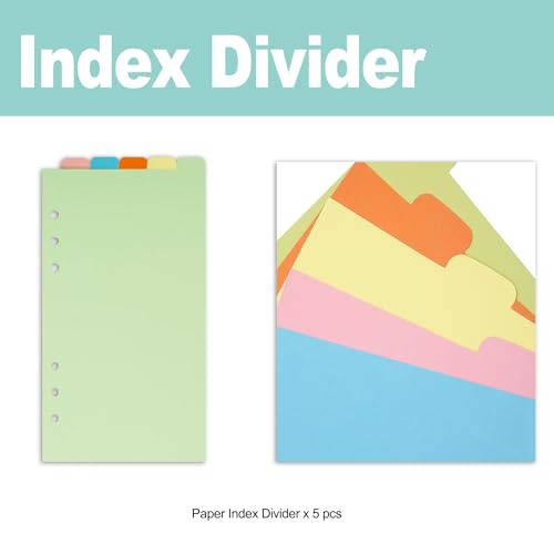 Zelten PP Binder Index Dividers mit 4 Blättern Tab Aufkleber für Personal Organizer Planner Loose Leaf Notebook(Papier Mehrfarbig 5-Top Tab,A6 / 6 Loch)