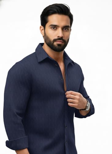 Image of Amazon Brand - INKAST Men's Regular Fit Button Down Dress Shirts Textured Long Sleeve Casual Hawaiian Shirt