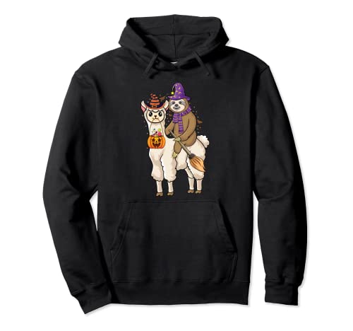 Halloween perezoso montar llama sombrero de bruja Halloween animal Sudadera con Capucha