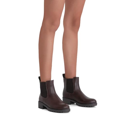 Image of Vepose Women's Chelsea Ankle Boots Pull-On Low Heel Booties 9607 | Flat short boots with elastic side, round toe for casual daily
