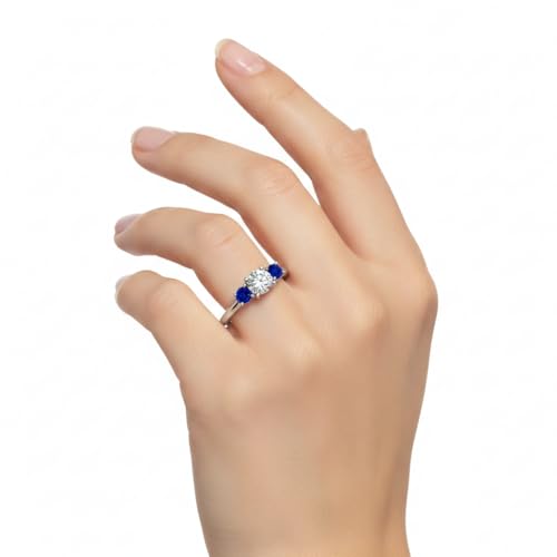 Image of Choose Your Gemstone Classic Three Stone Ring 925 Sterling Silver Round Shape 3 Stone Engagement Rings Everyday Jewelry Wedding Jewelry Handmade Gifts for Wife US Size 4 to 12