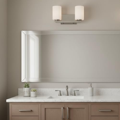 Image of Hinkley Kyra Small Two Light Bathroom Vanity Fixture, Install Up /Down, Etched Opal Shades, Brushed Nickel