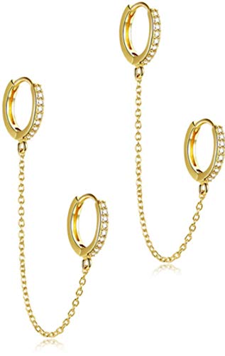 Unique Corn Chain Hoop Earrings, 14K Gold Plated Double Piercing Earrings Dainty Small Huggie Hoop Minimalist Chain Cuff Earrings for Women Jewelry Gift