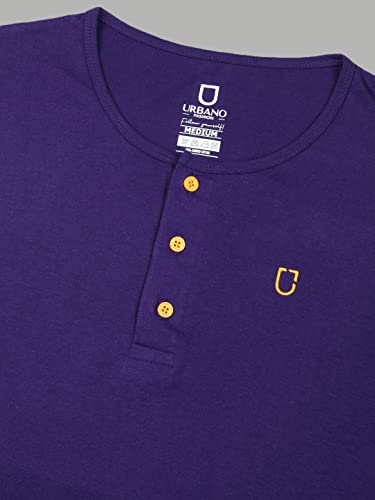 Image of Urbano Fashion Men's Solid Henley Neck Slim Fit Full Sleeve Cotton T-Shirt