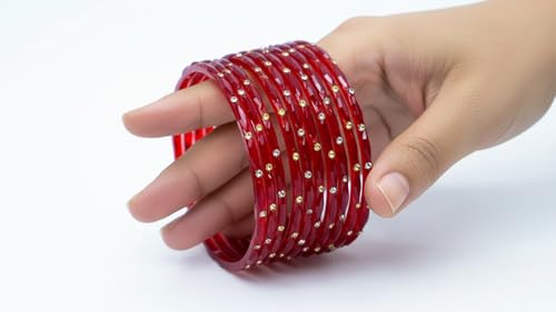 JD'Z COLLECTION Indian Glass Bangles Set Indian Costume Bangles Bollywood Glass Bangle Matching Colors | Wedding Jewelry Bangle Set for Women | Transparent Crystal Bangles | Wedding Bangles Set of 12 (Red, 2.40, Inches, 2.40, Inches, 2.40, Inches, 2.40, Inches, 2.40, Inches) by JD'Z COLLECTION - Used condition - Image 7