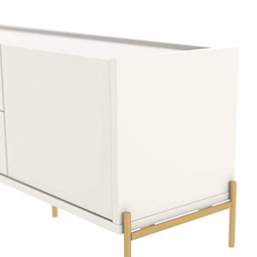 Manhattan Comfort Jasper 72.91" Tv Stand With Steel Gold Legs, Modern Entertainment Center For The Living Room And Bedroom With Media Storage, 72.91 Inches, Off White #TOP4