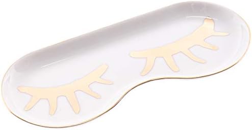 Slant Eyelashes Gold Tone On White 6 x 3 Glossy Ceramic Trinket Jewelry Tray