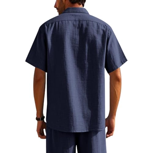 Camisa de lino para hombre, manga corta, camisa de verano, camisa de algodón y lino, camisa con bolsillos, muselina de verano, camisa de hombre, camisa de manga corta con botones para exteriores - imagen 4