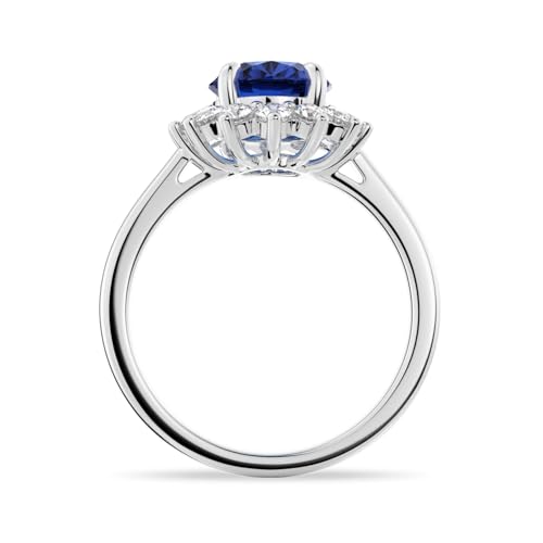 MSBLUE 3 Carat Size 6 Lab Grown Oval Sapphire Engagement Ring, Moissanite Halo, Princess-Inspired, Mothers Day Gifts