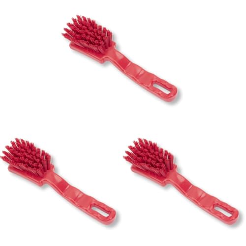 Image of SPARTA 41395EC05 Plastic Scrub Brush, Detail Brush, Kitchen Brush with Hanging Hole for Cleaning, 7 Inches, Red (Pack of 3)