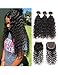 8A+ Brazilian Water Wave Bundles with Closure (12 14 16+10) 100% Virgin Human hair 3 Bundles With Closure Free Part Unprocessed Wet and Wavy Human Hair Extensions Natural Color