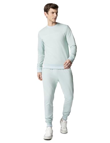 Image of FYLTR Men's Sweatshirt & Jogger Casual Terry Cotton Blend Co-ord Set with Striped Rib Detail - Winter Co-ord set for Men | Casualwear For Men | Tracksuit
