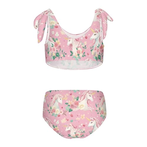 Wusikd Unicorns Flowers Girls Swimsuits Two Piece Pink Flowers Swimwear Bikini Set for for Girls Size 3T2
