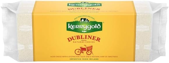 Dubliner Imported Irish Cheese, Milk From Grass-fed Cows; Imported from Ireland; 100% Natural ; Aged Cheese with a Distinctive Taste and a Natural Hint of Sweetness; Keep Refrigerated.