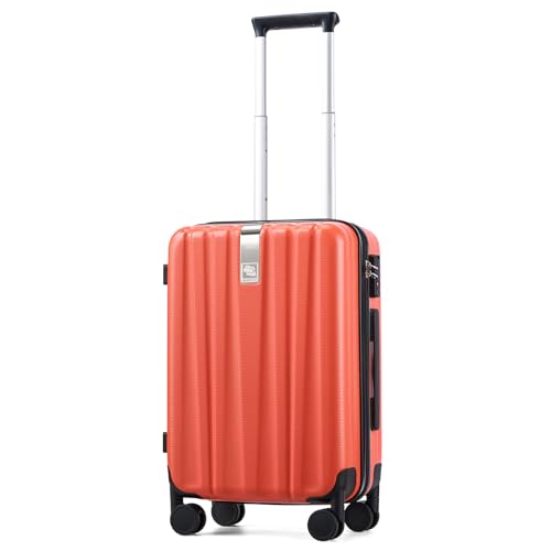 Image of Hanke 20 Inch Carry On Luggage 22x14x9 Airline Approved Lightweight PC Hard Shell Suitcases with Wheels Travel Luggage Rolling Suitcase Travel Luggage Bag Christmas Gifts for Birthday （Orange）