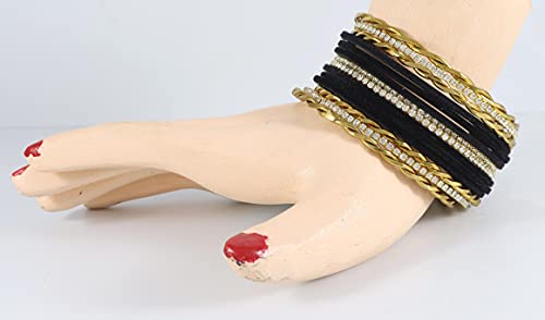 Image of NMII Gold Plated Metal Velvet Bangles Set For Women & Girls with Zircon Gemstone Studded | Traditional Women's Bangles | Designer Gold Bangles | Fashion Jewellery- Set of 28