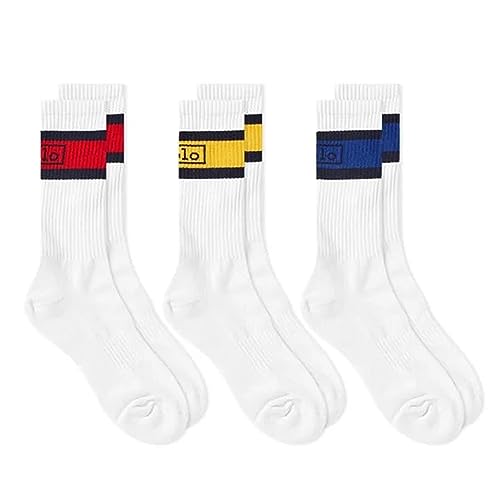 POLO RALPH LAUREN Big & Tall Classic Vintage White Stripe Cuff Crew Sock 3-Pack Polo Logo Spellout Big Tall Socks