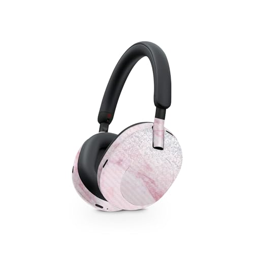 Image of MightySkins Carbon Fiber Skin Compatible with Sony WH-1000XM5 Headphones - Girly Marble Dazzle | Protective, Durable Textured Carbon Fiber Finish | Easy to Apply