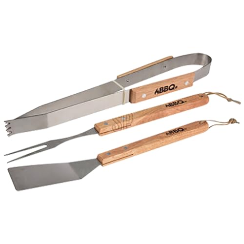 BBQ Set di Utensili per Barbecue con Manico in Legno