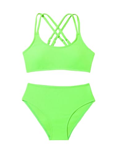 Image of Milumia Girl's 2 Piece Swimsuits Criss Cross Spaghetti Strap Bikini Sets Beachwear Bathing Suit
