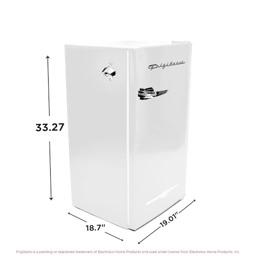 Frigidaire Retro Compact Fridge with Chiller, 3.2 cu ft Countertop Fridge with Built-In Bottle Opener, Compact Refrigerator for Office, Bedroom, Dorm Room or Cabin - 18.7"D x 19.01"W x 33.27"H (White) by Frigidaire - Image 4