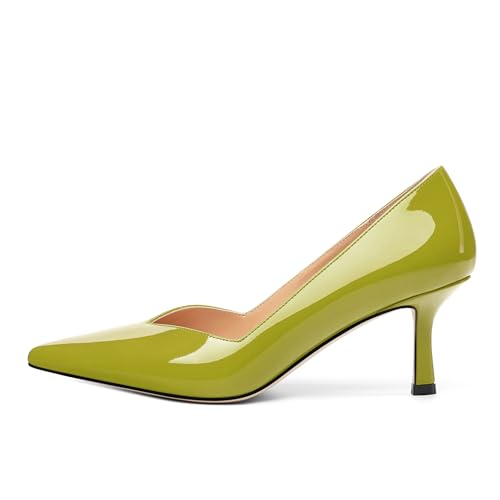 Image of Women Pointed Closed Toe 2.5 Inch Kitten Heel Slip On Pumps | Elegant Comfort Formal Dress Footwear, Versatile Ladies Shoes For Office Wedding Party Evening Daily Occasions