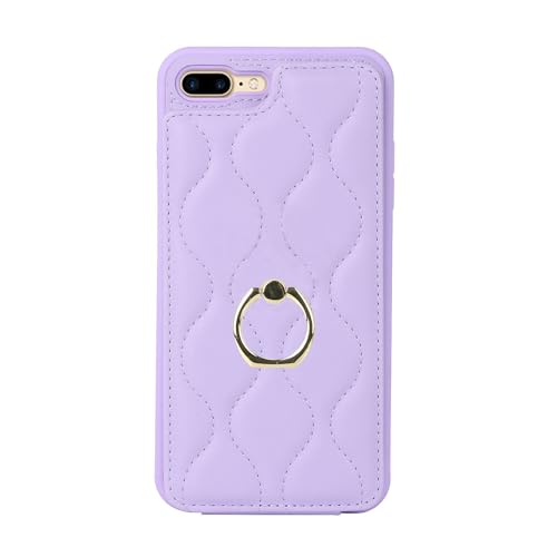 Image of for iPhone 7 Plus / 8 Plus Case with Card Holder,Credit Card Holder,Stand Ring Kickstand and RFID Blocking,Shockproof Phone Wallet Cover for Women and Girls(5.5 inch,Purple Plaid)