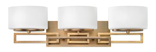 Hinkley Lanza Medium Three Light Bath Vanity - Geometric Patterns, Bulb Included, Transitional, Etched Opal Glass Shades - Brushed Bronze Finish -  5103BR