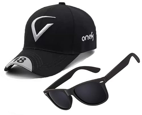 Mee Trend Self Design,Embroidered Cap & Wonderful Combo Sunglsses for Boys & Girls (Black+ Black)