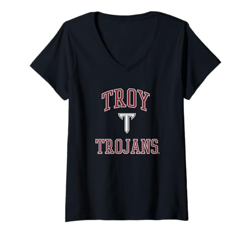 Womens Troy Trojans Logo Black Officially Licensed V-Neck T-Shirt