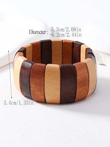 Bohemia Natural Wood Coconut Shell Bangle Bracelets Retro Ethnic Multi-Colored Wood Beaded Stretch Bracelets Boho Wide Chunky Elastic Wristband for Women Men Holiday Jewelry Gifts2
