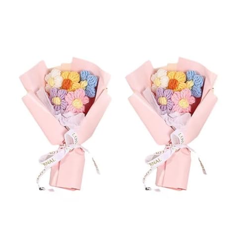 Ramo de flores de 2 piezas, ramo de flores de ganchillo,Kit de ramo de ganchillo colorido para el día de San Valentín,Decoración del hogar,Celebración,Fiesta de Navidad,Cumpleaños