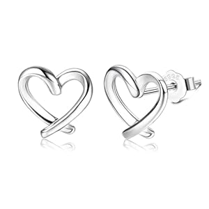 CASSIECA Heart Stud Earrings Solid 925 Sterling Silver Earrings for Women Girls Teens Hollow Love Hearted Stud Tiny Small Cartilage Post Hypoallergenic Pierced Ear Christmas Birthday Jewelry Gifts