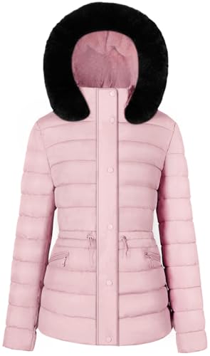 BodiLove Women's Fur Hooded Utility Jacket With Zipper and Flannel Lining Lilac L