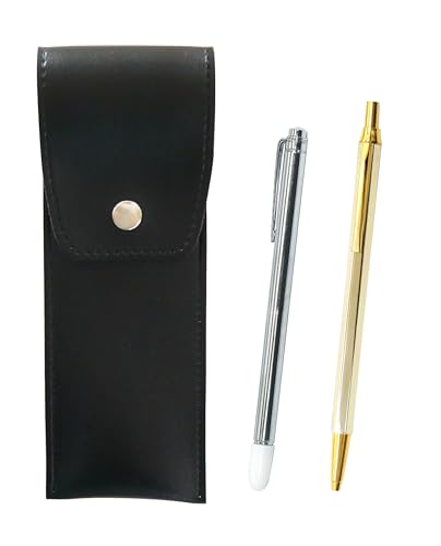 丸ボタン式日本製ペンケース黒 金属製指示棒とZ66全身ゴールド6角ノック金属ボールペンセット BRSB-701S-Z66KB