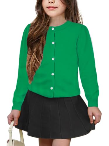 Image of Girls' Cardigan Sweater [Cute Petal Buttons] Cotton Long Sleeve Crewneck Uniform Sweater for 5-14 Years Girls