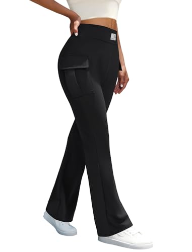 keriffe Women Workout Bootcut Yoga Pants with Pockets High Waisted Gym Flare Leggings Tummy Control