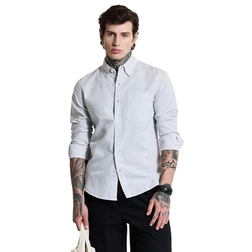 Image of SNITCH Men Casual Shirt | Slim Fit Full Sleeve Button-Down Collar Solid Design | Premium Cotton Linen Blend & Breathable Fabric for Office, Semi-Formal & Everyday Wear